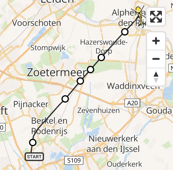 Vlucht Traumahelikopter PH-HVB van Rotterdam The Hague Airport naar Alphen aan den Rijn op woensdag 25 september 2024 11:40