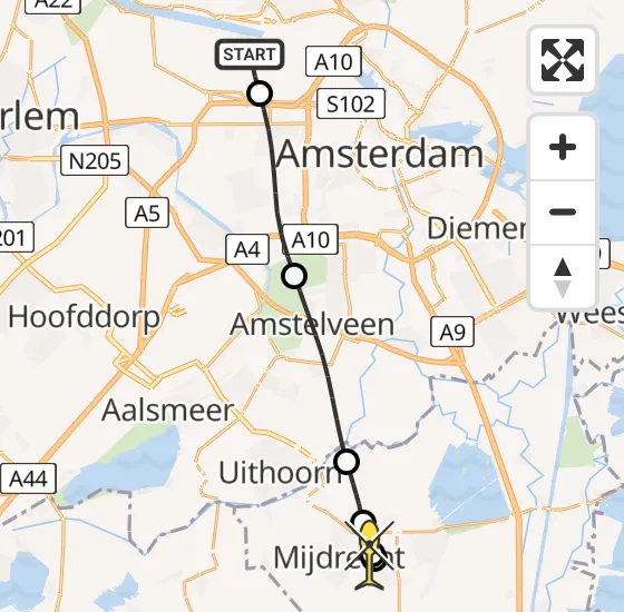 Vlucht Traumahelikopter PH-LLN van Amsterdam Heliport naar Mijdrecht op woensdag 25 september 2024 11:52