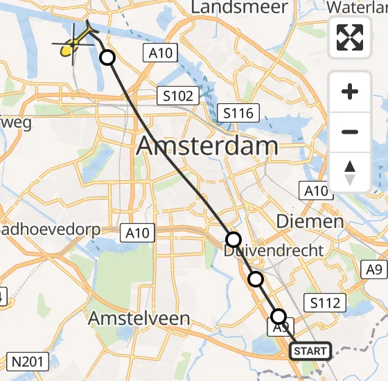 Vlucht Traumahelikopter PH-LLN van Academisch Medisch Centrum (AMC) naar Amsterdam Heliport op woensdag 25 september 2024 13:12