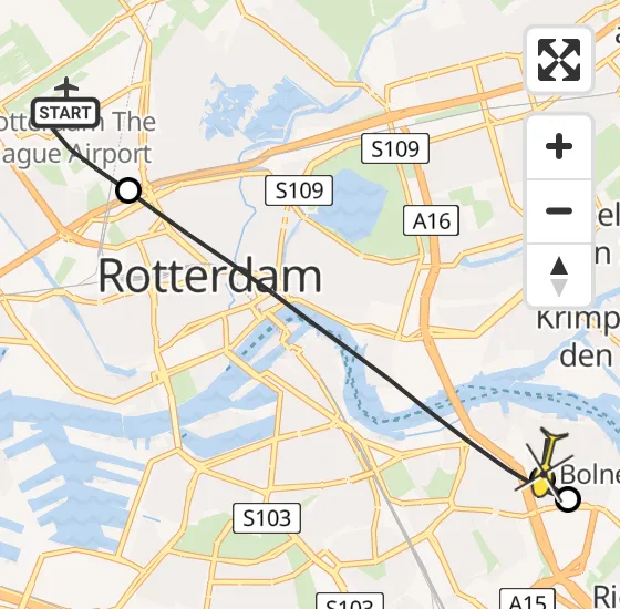 Vlucht Traumahelikopter PH-HVB van Rotterdam The Hague Airport naar Rotterdam op woensdag 25 september 2024 18:49