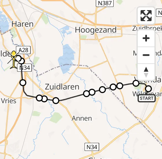 Vlucht Traumahelikopter PH-TTR van Wildervank naar Groningen Airport Eelde op donderdag 26 september 2024 8:42