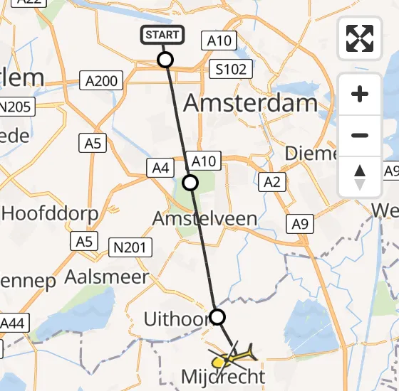 Vlucht Traumahelikopter PH-LLN van Amsterdam Heliport naar Mijdrecht op donderdag 26 september 2024 8:59