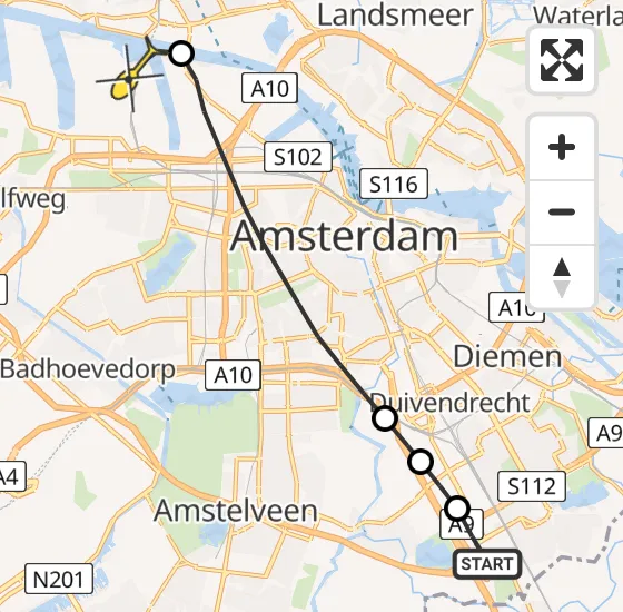 Vlucht Traumahelikopter PH-LLN van Academisch Medisch Centrum (AMC) naar Amsterdam Heliport op donderdag 26 september 2024 10:14