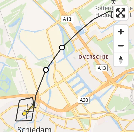 Vlucht Traumahelikopter PH-HVB van Rotterdam The Hague Airport naar Schiedam op donderdag 26 september 2024 15:26