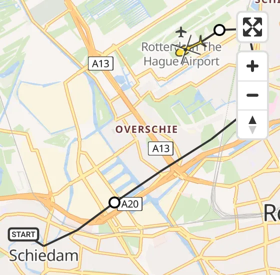 Vlucht Traumahelikopter PH-HVB van Schiedam naar Rotterdam The Hague Airport op donderdag 26 september 2024 15:52