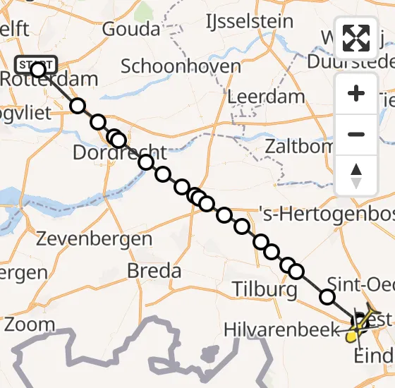 Vlucht Traumahelikopter PH-HVB van Rotterdam The Hague Airport naar Oirschot op donderdag 26 september 2024 16:18