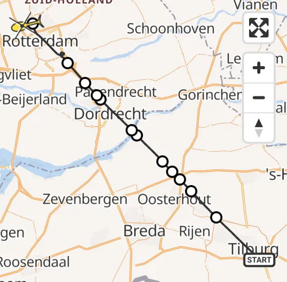 Vlucht Traumahelikopter PH-HVB van Tilburg naar Rotterdam The Hague Airport op donderdag 26 september 2024 17:21