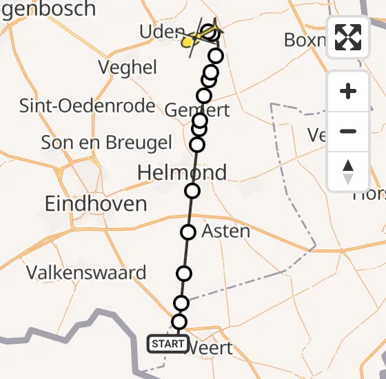 Vlucht Traumahelikopter PH-DOC van Weert naar Vliegbasis Volkel op donderdag 26 september 2024 22:13