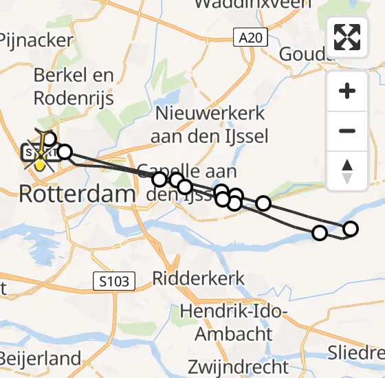 Vlucht Traumahelikopter PH-HVB van Rotterdam The Hague Airport naar Rotterdam The Hague Airport op donderdag 26 september 2024 23:03