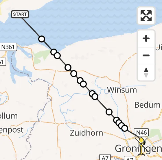 Vlucht Kustwachthelikopter PH-SAR van Schiermonnikoog naar Universitair Medisch Centrum Groningen op vrijdag 27 september 2024 2:44