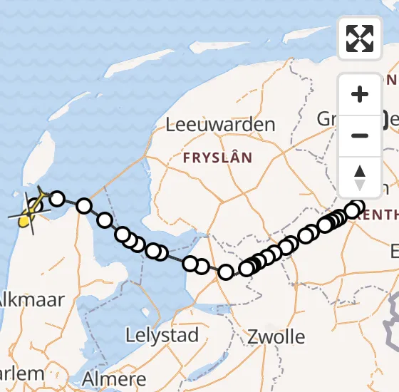 Vlucht Kustwachthelikopter PH-SAR van Universitair Medisch Centrum Groningen naar Vliegveld De Kooy op vrijdag 27 september 2024 3:24