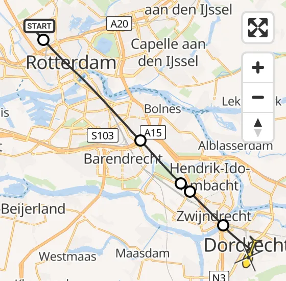 Vlucht Traumahelikopter PH-HVB van Rotterdam The Hague Airport naar Dordrecht op vrijdag 27 september 2024 9:05