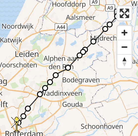 Vlucht Traumahelikopter PH-HVB van Ouderkerk aan de Amstel naar Rotterdam The Hague Airport op vrijdag 27 september 2024 16:26