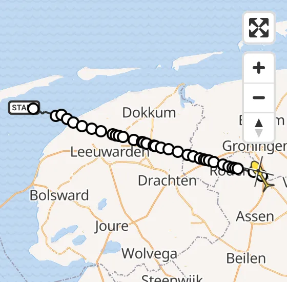 Vlucht Ambulancehelikopter PH-OOP van Formerum naar Groningen Airport Eelde op vrijdag 27 september 2024 17:37