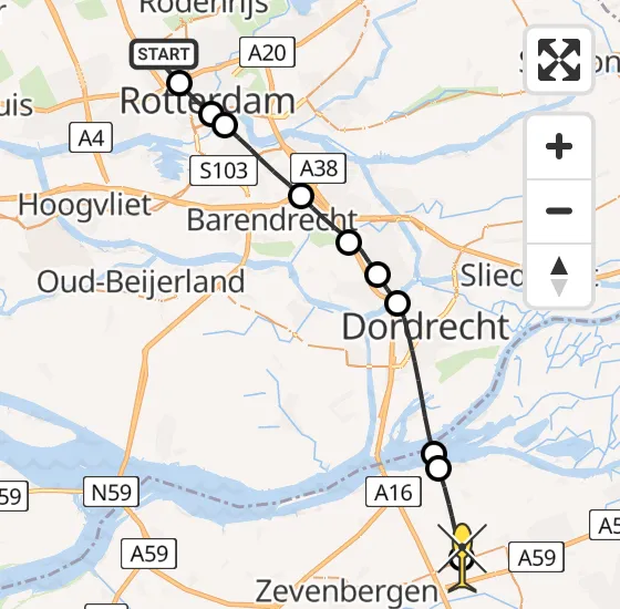 Vlucht Traumahelikopter PH-HVB van Rotterdam The Hague Airport naar Zevenbergschen Hoek op vrijdag 27 september 2024 19:14