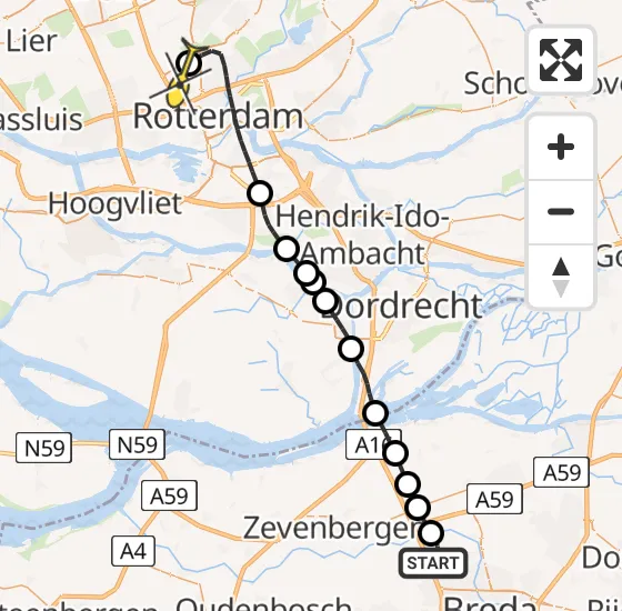 Vlucht Traumahelikopter PH-HVB van Breda naar Rotterdam The Hague Airport op vrijdag 27 september 2024 19:39