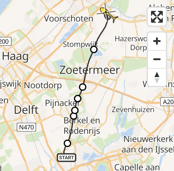 Vlucht Traumahelikopter PH-HVB van Rotterdam The Hague Airport naar Zoeterwoude op zaterdag 28 september 2024 3:27