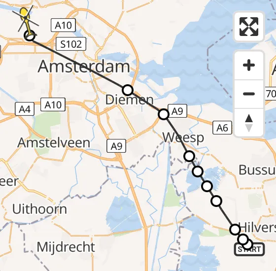 Vlucht Traumahelikopter PH-LLN van Vliegveld Hilversum naar Amsterdam Heliport op zaterdag 28 september 2024 7:35