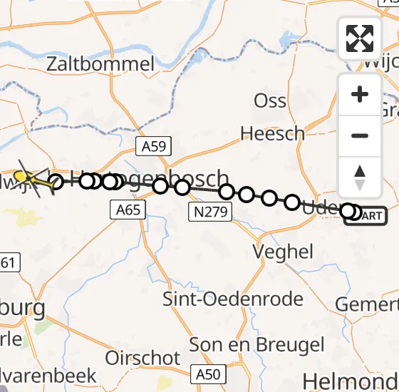 Vlucht Traumahelikopter PH-DOC van Vliegbasis Volkel naar Drunen op zaterdag 28 september 2024 8:34