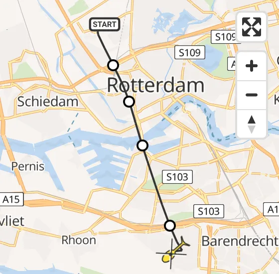 Vlucht Traumahelikopter PH-HVB van Rotterdam The Hague Airport naar Barendrecht op zaterdag 28 september 2024 10:38