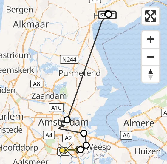 Vlucht Politiehelikopter PH-PXB van Hoorn naar Ouderkerk aan de Amstel op zaterdag 28 september 2024 13:43