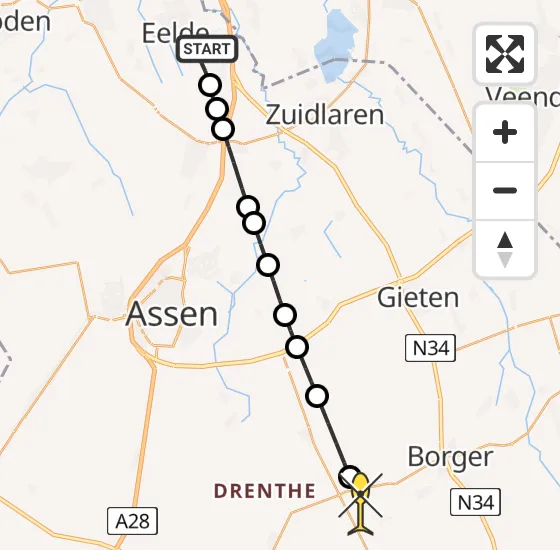 Vlucht Traumahelikopter PH-TTR van Groningen Airport Eelde naar Schoonloo op zaterdag 28 september 2024 14:57