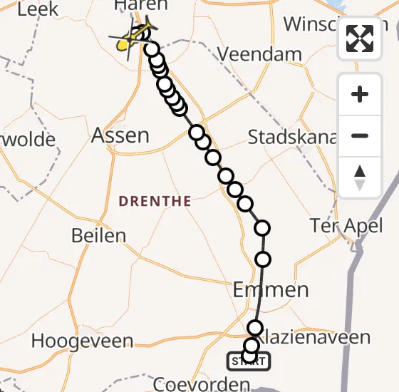 Vlucht Traumahelikopter PH-TTR van Dalerveen naar Groningen Airport Eelde op zaterdag 28 september 2024 15:36