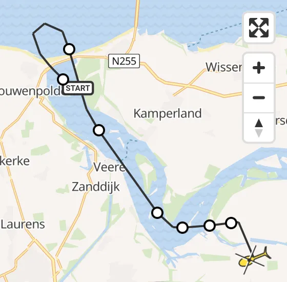 Vlucht Kustwachthelikopter PH-NCG van Kamperland naar 's-Heer Arendskerke op zaterdag 28 september 2024 16:55