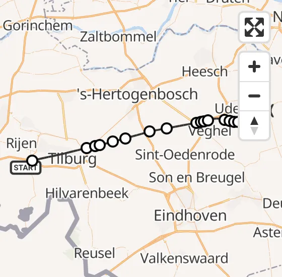 Vlucht Traumahelikopter PH-DOC van Gilze naar Vliegbasis Volkel op zaterdag 28 september 2024 22:16