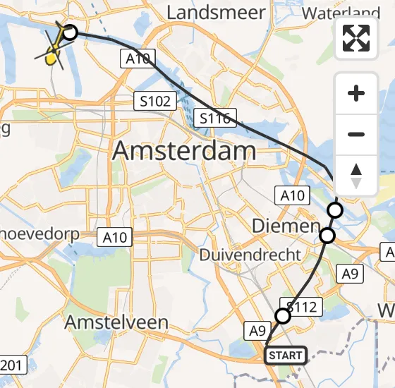 Vlucht Traumahelikopter PH-LLN van Academisch Medisch Centrum (AMC) naar Amsterdam Heliport op zondag 29 september 2024 7:43