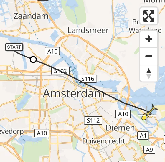 Vlucht Traumahelikopter PH-LLN van Amsterdam Heliport naar Amsterdam op zondag 29 september 2024 9:17