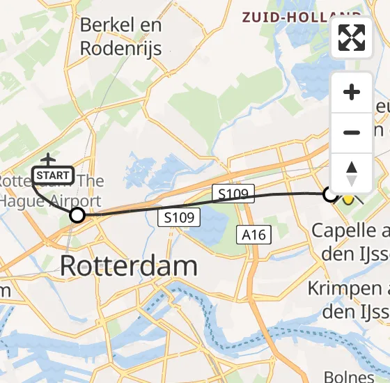 Vlucht Traumahelikopter PH-HVB van Rotterdam The Hague Airport naar Capelle aan den IJssel op zondag 29 september 2024 10:25