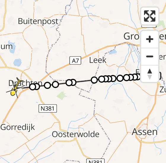 Vlucht Traumahelikopter PH-TTR van Groningen Airport Eelde naar Drachten op zondag 29 september 2024 10:29