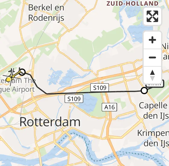 Vlucht Traumahelikopter PH-HVB van Capelle aan den IJssel naar Rotterdam The Hague Airport op zondag 29 september 2024 10:43