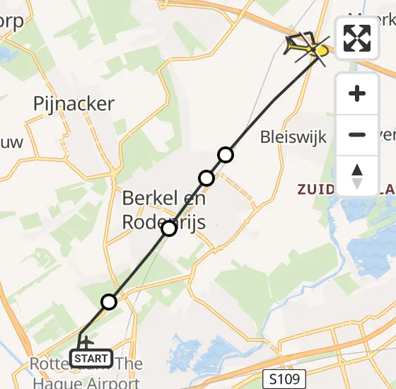 Vlucht Traumahelikopter PH-HVB van Rotterdam The Hague Airport naar Bleiswijk op zondag 29 september 2024 10:47