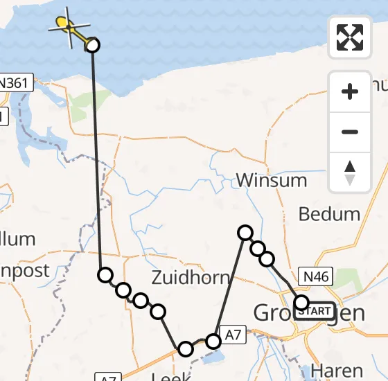 Vlucht Ambulancehelikopter PH-OOP van Universitair Medisch Centrum Groningen naar Schiermonnikoog op zondag 29 september 2024 12:15