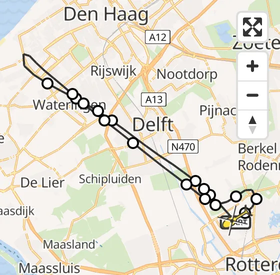 Vlucht Traumahelikopter PH-HVB van Rotterdam The Hague Airport naar Rotterdam The Hague Airport op zondag 29 september 2024 12:17
