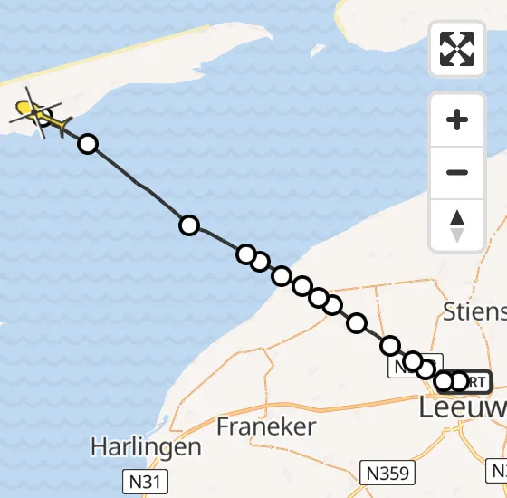 Vlucht Ambulancehelikopter PH-OOP van Vliegbasis Leeuwarden naar Landerum op zondag 29 september 2024 13:44