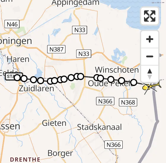 Vlucht Traumahelikopter PH-TTR van Groningen Airport Eelde naar Bellingwolde op zondag 29 september 2024 14:34