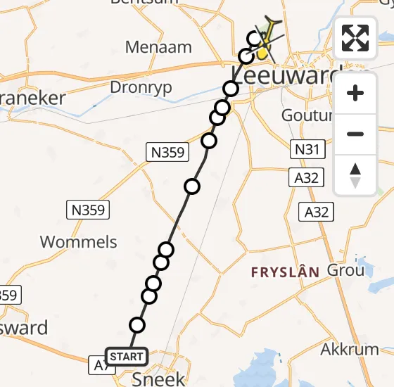 Vlucht Ambulancehelikopter PH-OOP van Ysbrechtum naar Vliegbasis Leeuwarden op zondag 29 september 2024 14:44