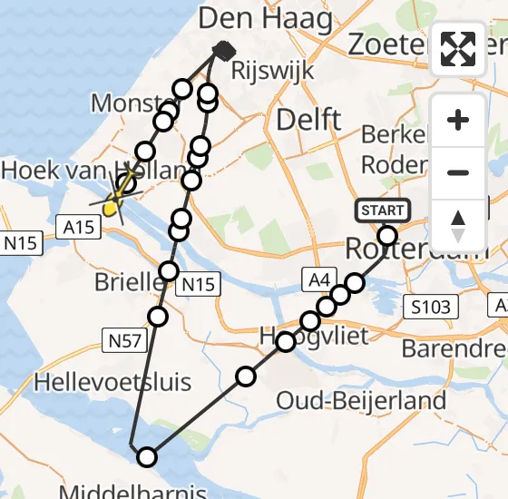 Vlucht Politiehelikopter PH-PXB van Rotterdam The Hague Airport naar Hoek van Holland op zondag 29 september 2024 16:00