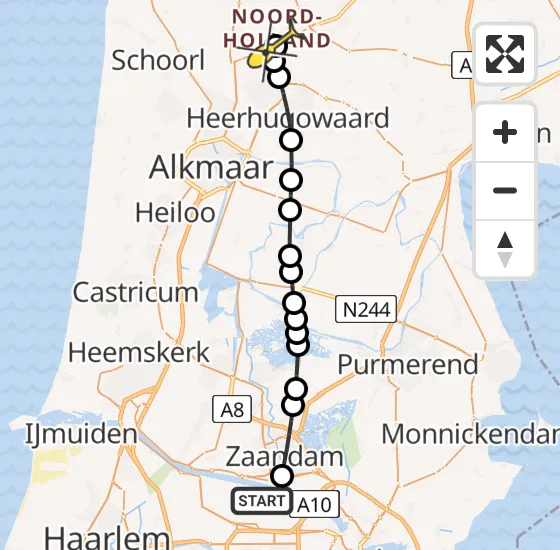 Vlucht Traumahelikopter PH-LLN van Amsterdam Heliport naar Noord-Scharwoude op zondag 29 september 2024 19:08