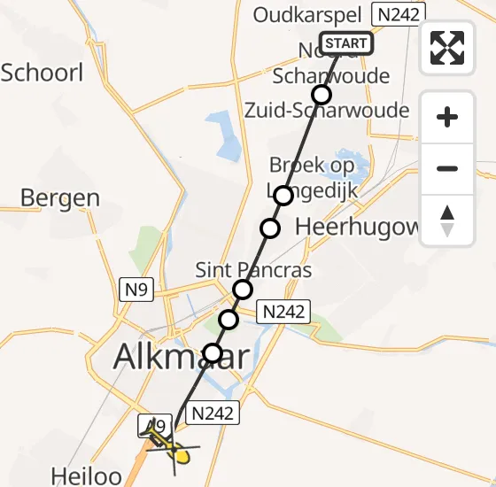 Vlucht Traumahelikopter PH-LLN van Noord-Scharwoude naar Alkmaar op zondag 29 september 2024 19:32