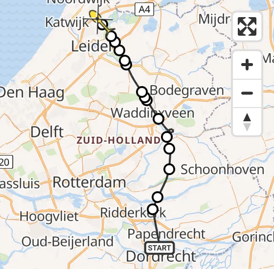 Vlucht Politiehelikopter PH-PXB van Dordrecht naar Warmond op zondag 29 september 2024 20:38