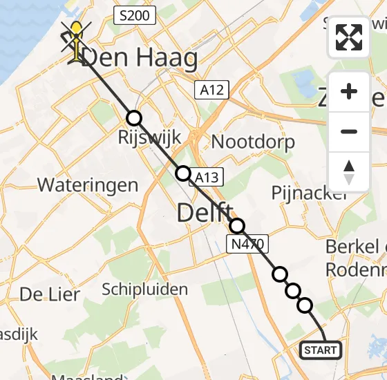 Vlucht Traumahelikopter PH-HVB van Rotterdam The Hague Airport naar Den Haag op zondag 29 september 2024 23:01