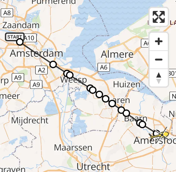 Vlucht Traumahelikopter PH-LLN van Amsterdam Heliport naar Amersfoort op maandag 30 september 2024 1:49