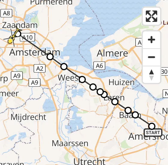 Vlucht Traumahelikopter PH-LLN van Amersfoort naar Amsterdam Heliport op maandag 30 september 2024 2:31