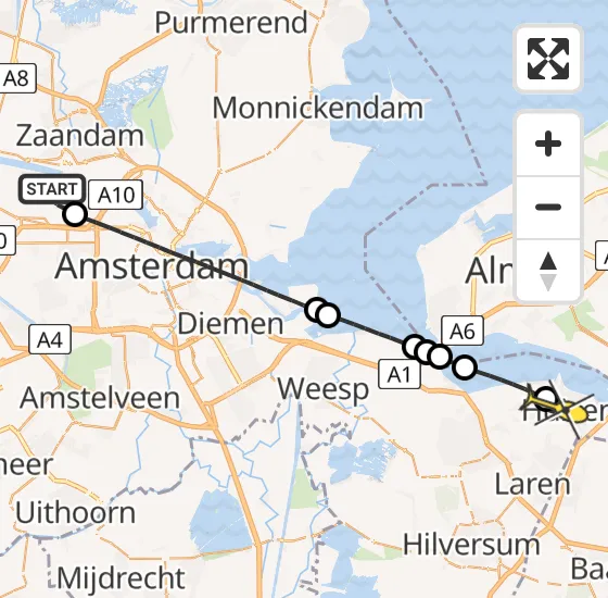 Vlucht Traumahelikopter PH-LLN van Amsterdam Heliport naar Huizen op maandag 30 september 2024 5:52