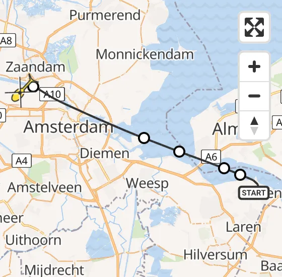 Vlucht Traumahelikopter PH-LLN van Huizen naar Amsterdam Heliport op maandag 30 september 2024 6:28