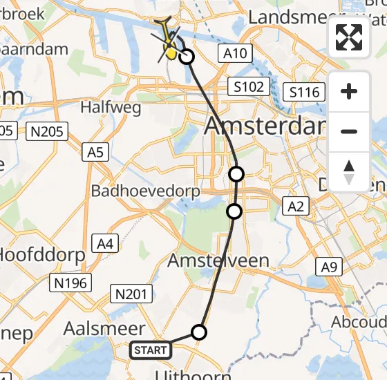 Vlucht Traumahelikopter PH-LLN van De Kwakel naar Amsterdam Heliport op maandag 30 september 2024 10:57